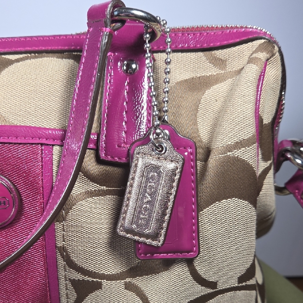 Coach Pink and Tan Crossbody Bag with Signature Monogram - Picture 2 of 7